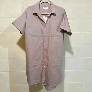 OAT New York‎ Womens SS Shirt Dress Lavender Oversized Button Up Pockets Cotton